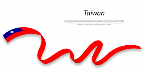 Waving ribbon or banner with flag of Taiwan