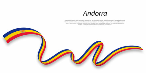 Waving ribbon or banner with flag of Andorra.