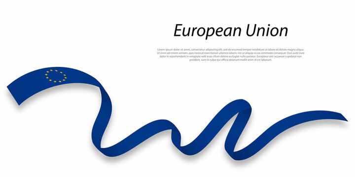 Waving ribbon or banner with flag of European Union.