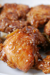 close up of slice of grill chicken with honey 