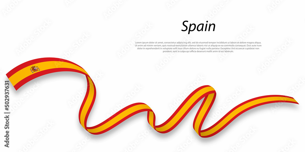 Canvas Prints waving ribbon or banner with flag of spain.