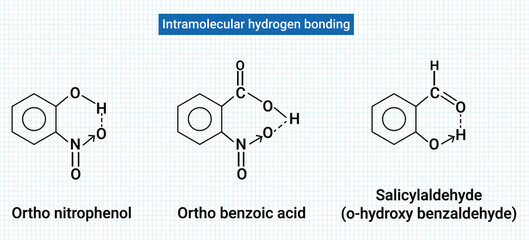 Structure of Intramolecular hydrogen bonding - obrazy, fototapety, plakaty