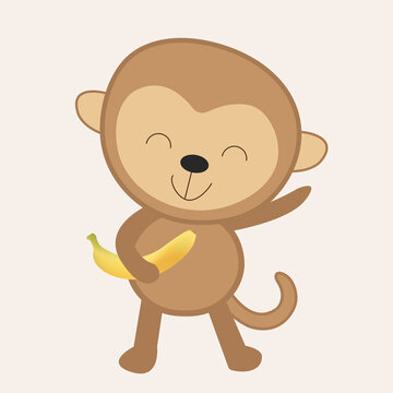 Brown monkey with banana vector illustration