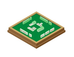 Mahjong board table game isometric illustration vector - obrazy, fototapety, plakaty