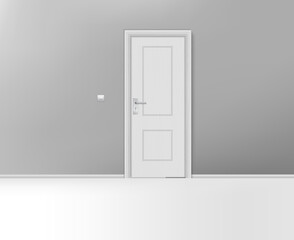 Realistic white close door with frame. white frame closed door wall isolated on background.