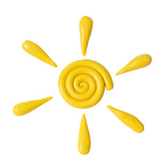 Yellow plasticine modeling clay finger textured sun isolated on white background with clipping...