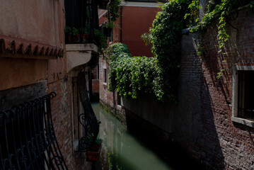 Beautiful canal streets in Venice, Italy. Old European architecture