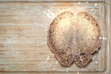 Two pieces of bread in human brain shape