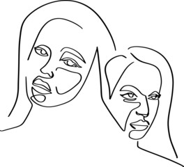 Wild Flowers' surreal faces Continuous line, drawing of set faces and hairstyles, fashion concept, woman's beauty, minimalist, pretty sexy. Yourself self-care