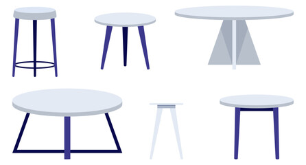 Modern table and stool set with different shape and size with beautiful color islated