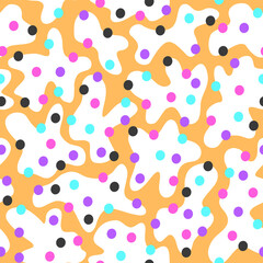 Fototapeta na wymiar Abstract graphic seamless pattern with spots of different shapes and dots of different colors