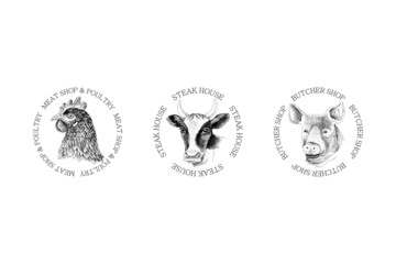 Steak house and butchery labels and emblems