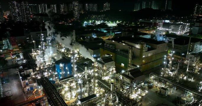 Top view of Hong Kong industrial building factory at night