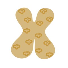 Letter X of English alphabet, doodle style decorated with simple abstract pattern vector illustration, cute funny decorative handwriting abc, handwritten font letters, lettering