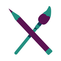 Crossed pencil and brush semi flat color vector object. Full sized item on white. Tools for painters. Artist stationery. Simple cartoon style illustration for web graphic design and animation