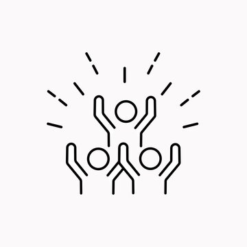 Group Happy People Icon, Party Friends, Joy Expression Feeling, Thin Line Web Symbol On White Background - Editable Stroke Vector Illustration.