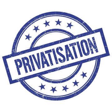 PRIVATISATION text written on blue vintage round stamp.
