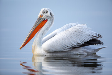 Dalmatian pelicans seen during winter in Kerkini Lake, Greece.