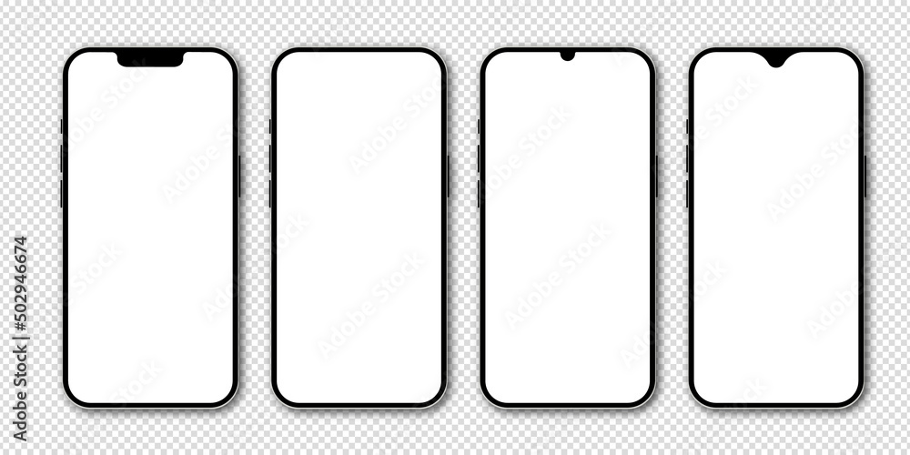 Poster set of realistic models smartphone with transparent screens. smartphone mockup collection. phone moc