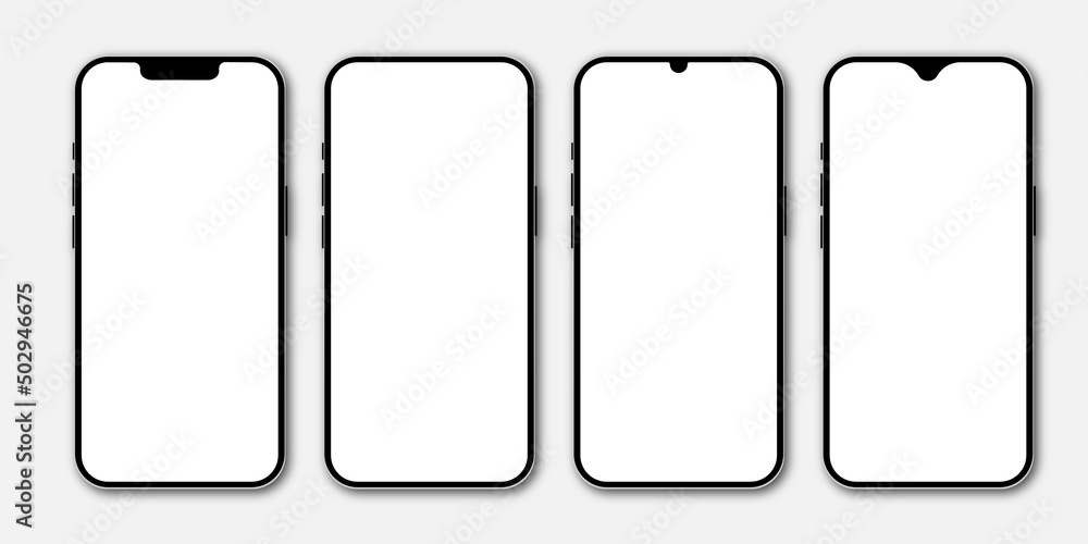 Poster set of realistic models smartphone with transparent screens. smartphone mockup collection. phone moc