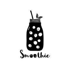 Vector illustration with mason jar.  Blueberry smoothie. Healthy food concept. 