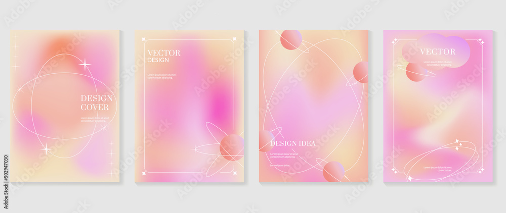 Wall mural abstract pink gradient fluid cover template. set of galaxy poster with planet, star, sparkling, moon