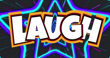 Animation of laugh text over stars - Powered by Adobe
