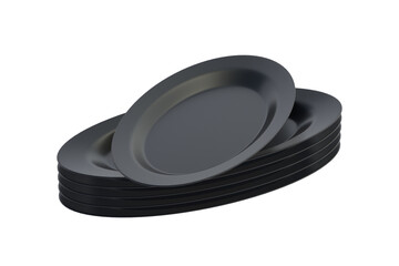 Stack of black oval plates isolated on white background. 3d render