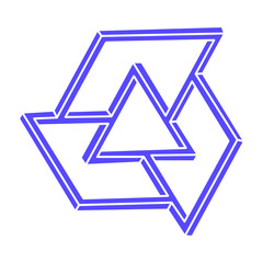 Optical illusion logo. Impossible shapes. Sacred geometry figures. Abstract eternal geometric objects. Impossible endless outline shapes. Optical art. Impossible geometry shape on a white background.