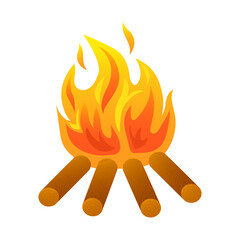 Vector illustration of a bonfire with wood  in cartoon style. Isolated on a white background. Campfire, fireplace, flames.