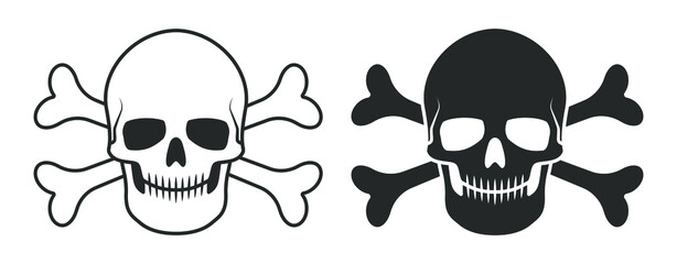 Skull and crossbones vector illustration. Poison label. Pirate flag image. Human head skeleton icon. - Powered by Adobe
