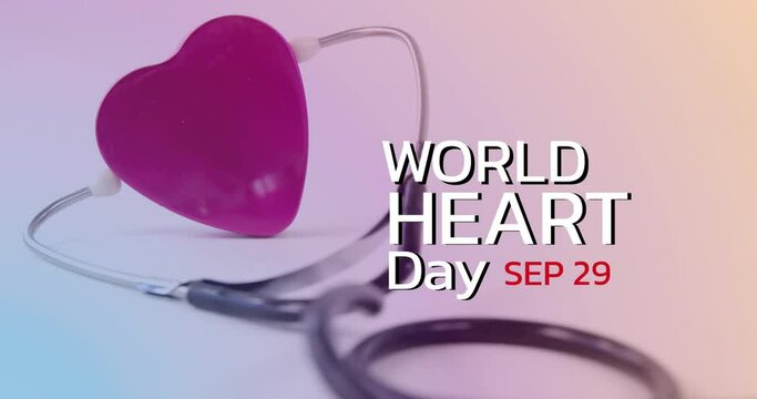 Animation of world heart day text over stethoscope