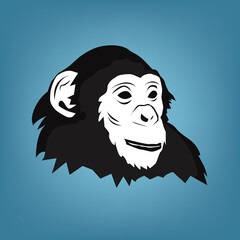 chimpanzee face vector illustration on blue color background 
