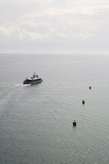Panorama if Bodensee lake and a ferry from Friedrichshafen, Germany