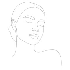 Vector linear illustration of a woman's head. Drawing in the style of one line. Boho girl. A woman's face. Portrait of minimalism.