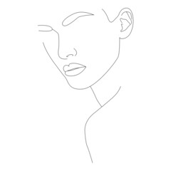 Portrait of a woman in one line. Creative Composition in a Modern Minimalist Style. The face is one line. A woman's face. Portrait of minimalism.