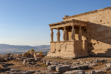 Fototapeta na wymiar The Erechtheion or Temple of Athena Polias on the north side of the Acropolis, Athens, Greece
