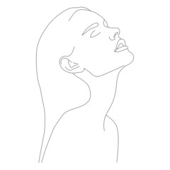Boho girl. The face is one line. A woman's face. Portrait of minimalism. Abstract Art Of A Woman's Face Line.