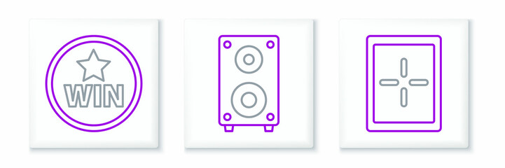 Set line Tablet, Medal and Stereo speaker icon. Vector