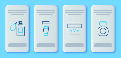 Set line Cream or lotion cosmetic tube, jar, Aftershave bottle with atomizer and icon. Vector