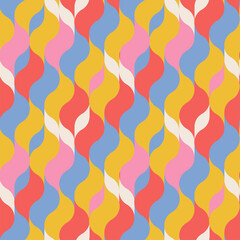 70s retro vintage wavy pattern in rainbow colors. Tipples geometric groovy background. Flat vector illustration.