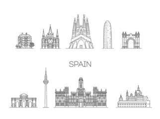 Spain cityscape, spanish travel city vector banner - obrazy, fototapety, plakaty