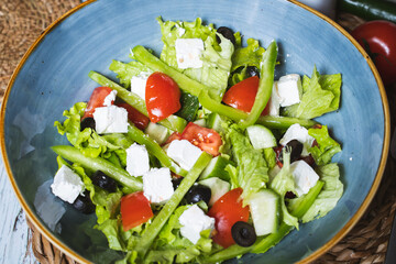 Traditional Greek salad. Top view