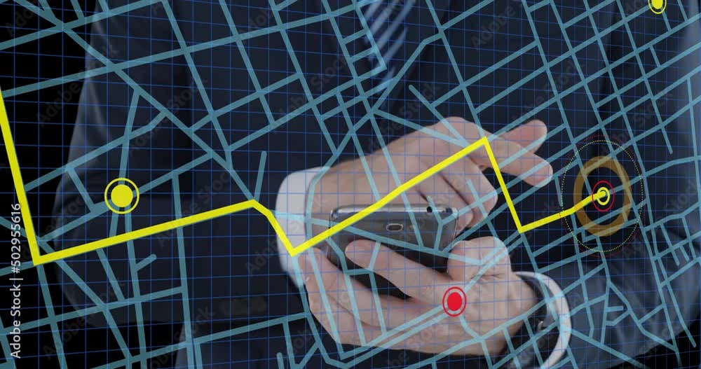 Poster navigation map line scheme against mid section of businessman using a smartphone