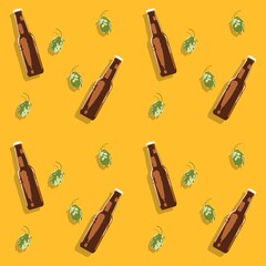 Summer style beer bottle seamless hand drawn pattern, hop beer brewery linear background template, tropical alcoholic drink icons repetitive vector illustration design, repeat doodle style wallpaper