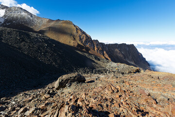 Vista desde el campamento del Salto a 4300mts, Vallecitos, Mendoza, Argentina. Famoso lugar de los Andes Argentinos para practical alta montaña.
