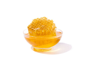 Bowl of honey isolated on white backgroundas package design element