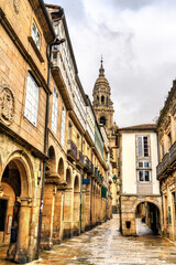 Traditional architecture of Santiago de Compostela. UNESCO world heritage in Galicia, Spain - obrazy, fototapety, plakaty