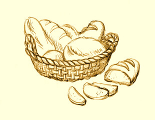 Tasty soft bread in the basket