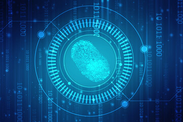 Obraz premium Abstract security system concept with fingerprint on technology background, Fingerprint Scanning Identification System. Biometric Authorization and Business Security Concept